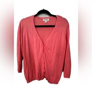 Dressbarn Button Up Cardigan, Size 1X, Salmon